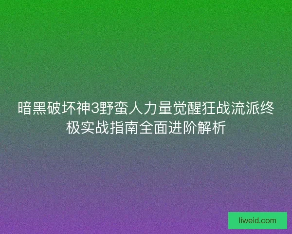暗黑破坏神3野蛮人力量觉醒狂战流派终极实战指南全面进阶解析